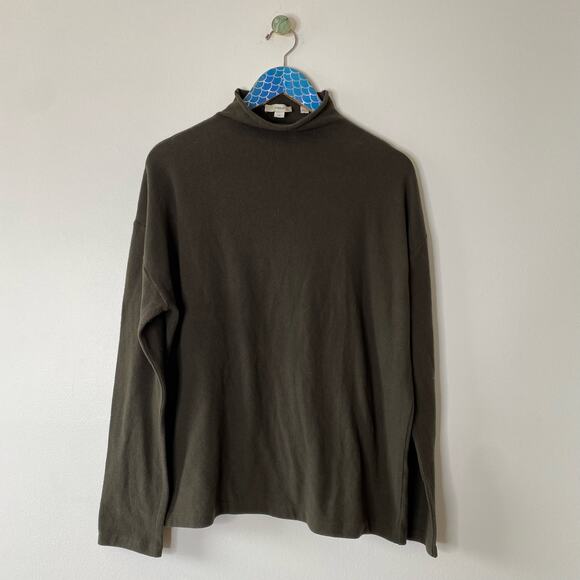 VINCE Heather Dark Pine Brushed Funnel Neck Long Sleeve Top - Picture 9 of 9